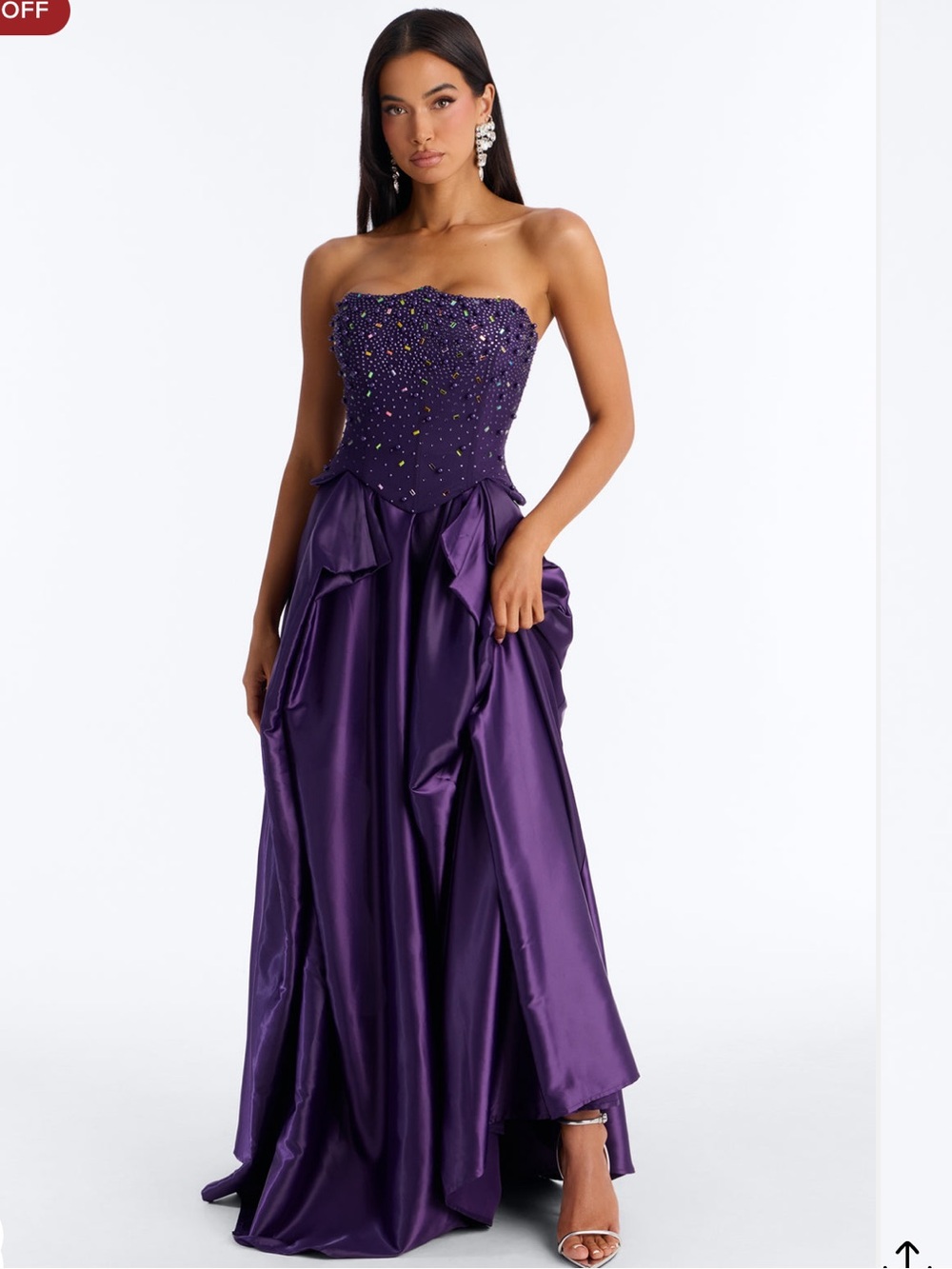 Fashion Nova Strapless Embellished Satin Gown - Purple